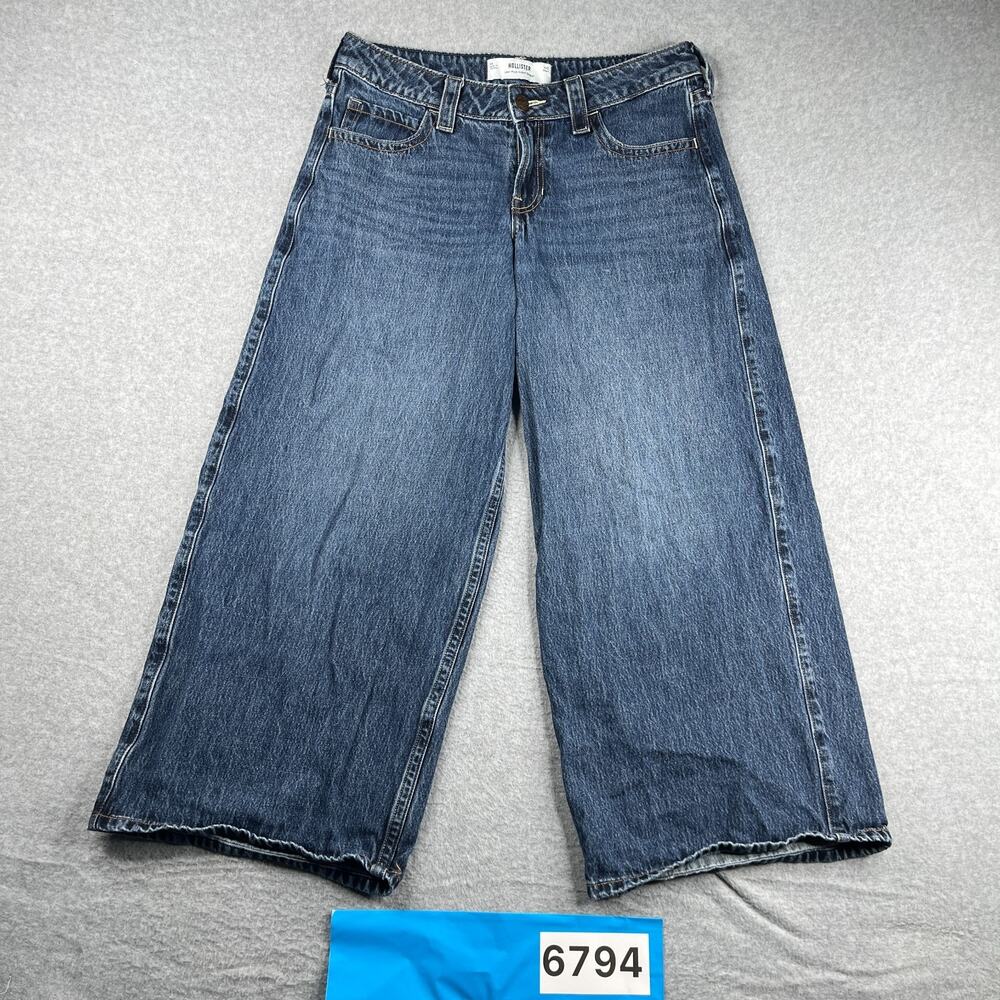Hollister Low Rise Super Baggy Denim Jeans Womens Size 6S Blue Distressed